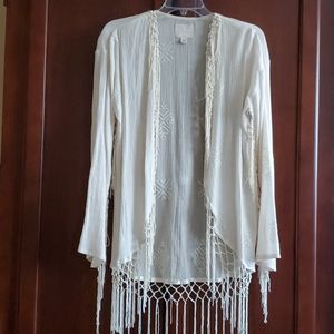 Billabong Cream Lightweight Bojo Fringed Crochet Cotton Cardigan